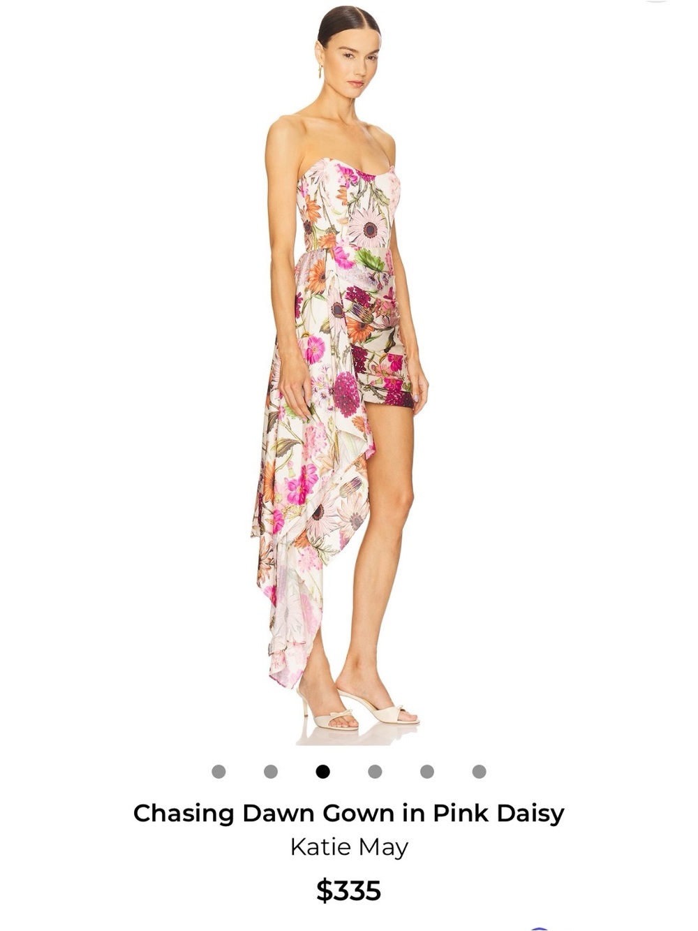 Katie May Strapless Floral Asymmetric Mini Dress in Pink and Cream - Picture 3 of 6